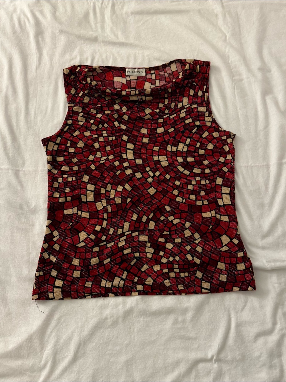 Vintage Y2K Ninety red and beige mosaic pattern top size medium